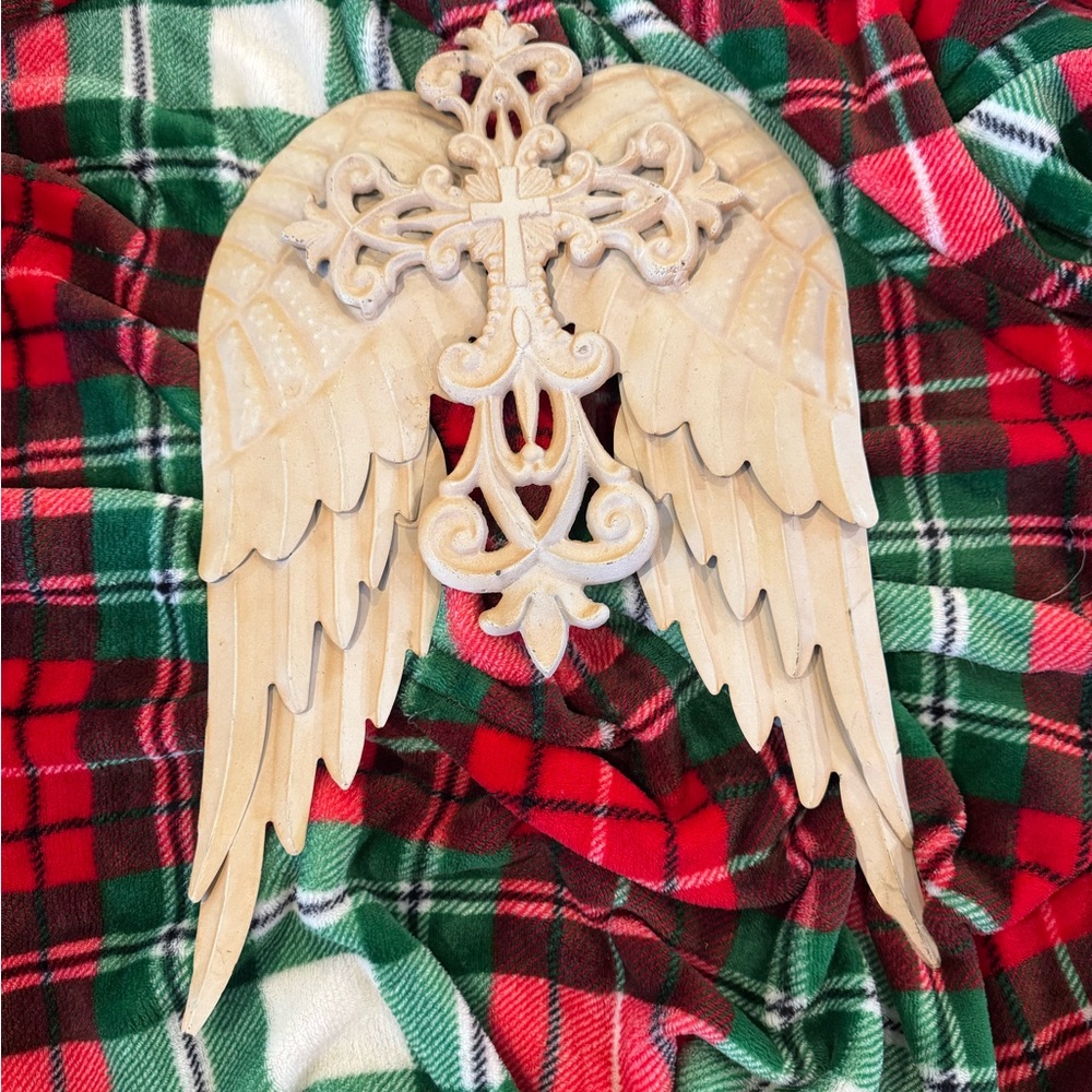 Hobby Lobby Beige Metal Angel Wings with Cross Decor